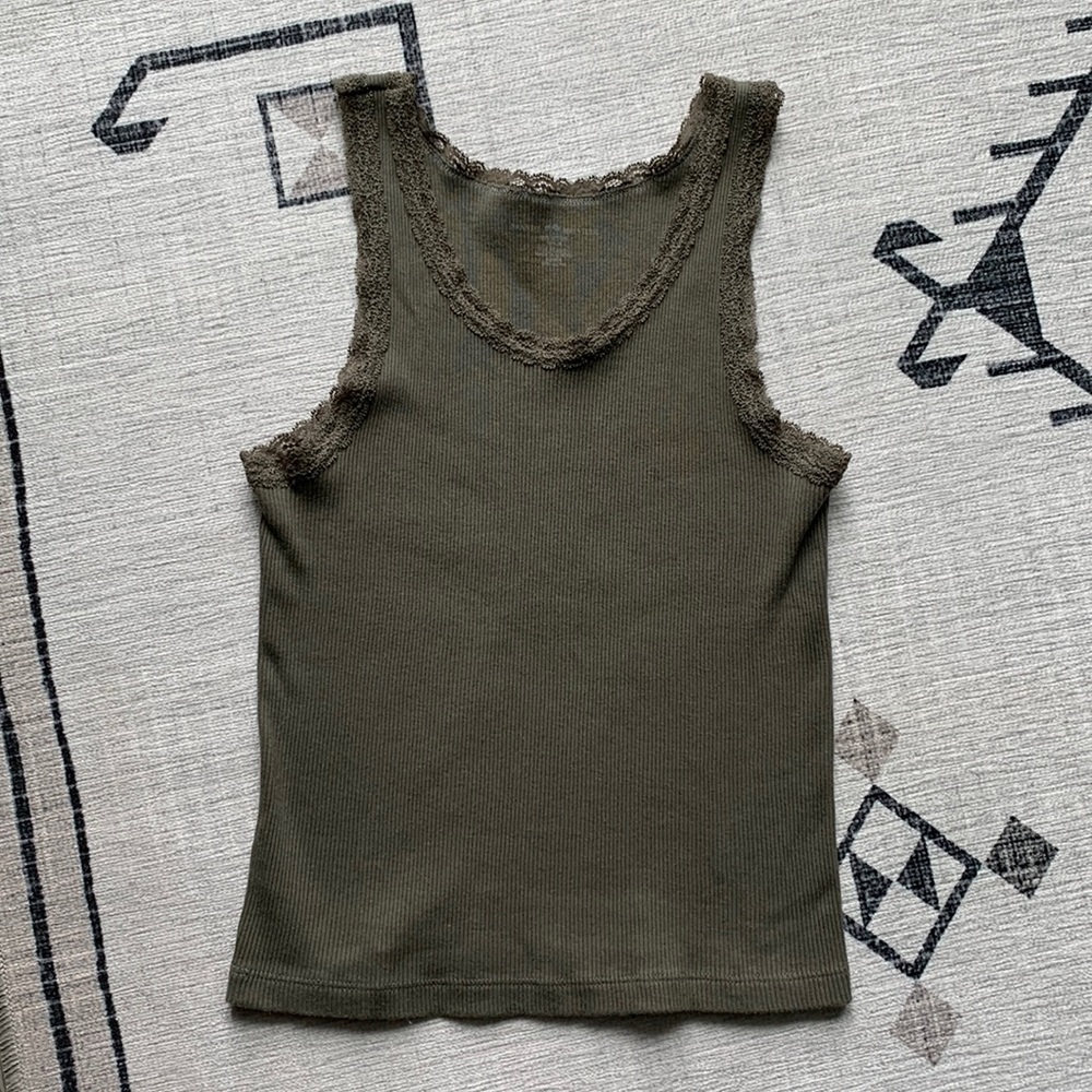 Green Lace Trim Brandy Melville Tank Top